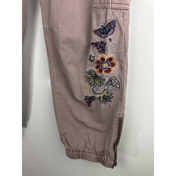 Sundance Embroidered Cargo Joggers Dusty Mauve Rose Boho Women's Size 12 Petite - Picture 5 of 12